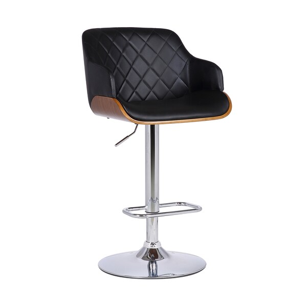 Armen Living Toby Black Faux Leather Adjustable Height Swivel Walnut Wood and Chrome Bar Stool LCTOSWBAWABL - main